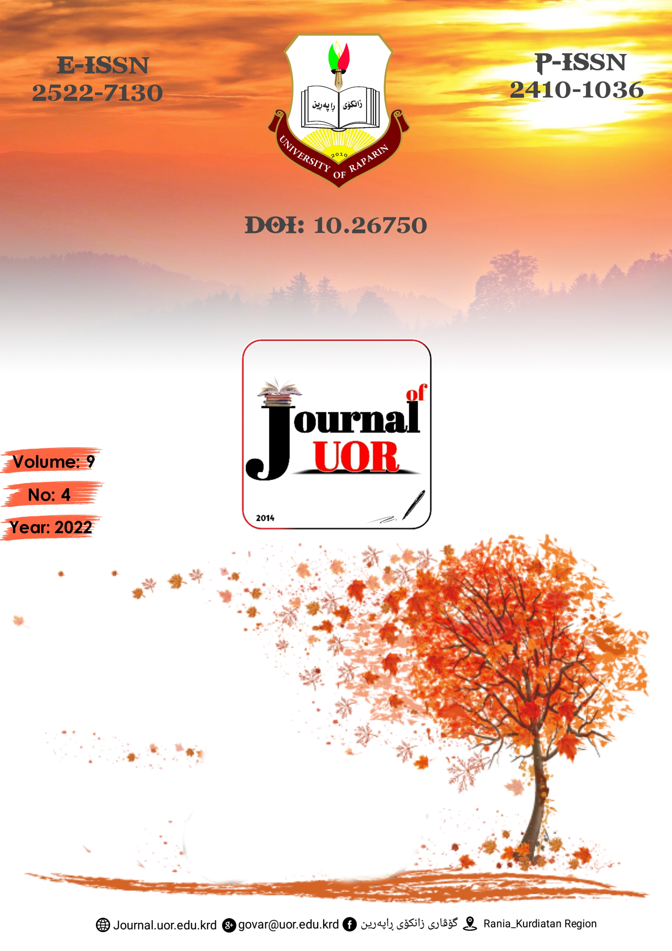					View Vol. 9 No. 4 (2022): Journal of University of Raparin
				