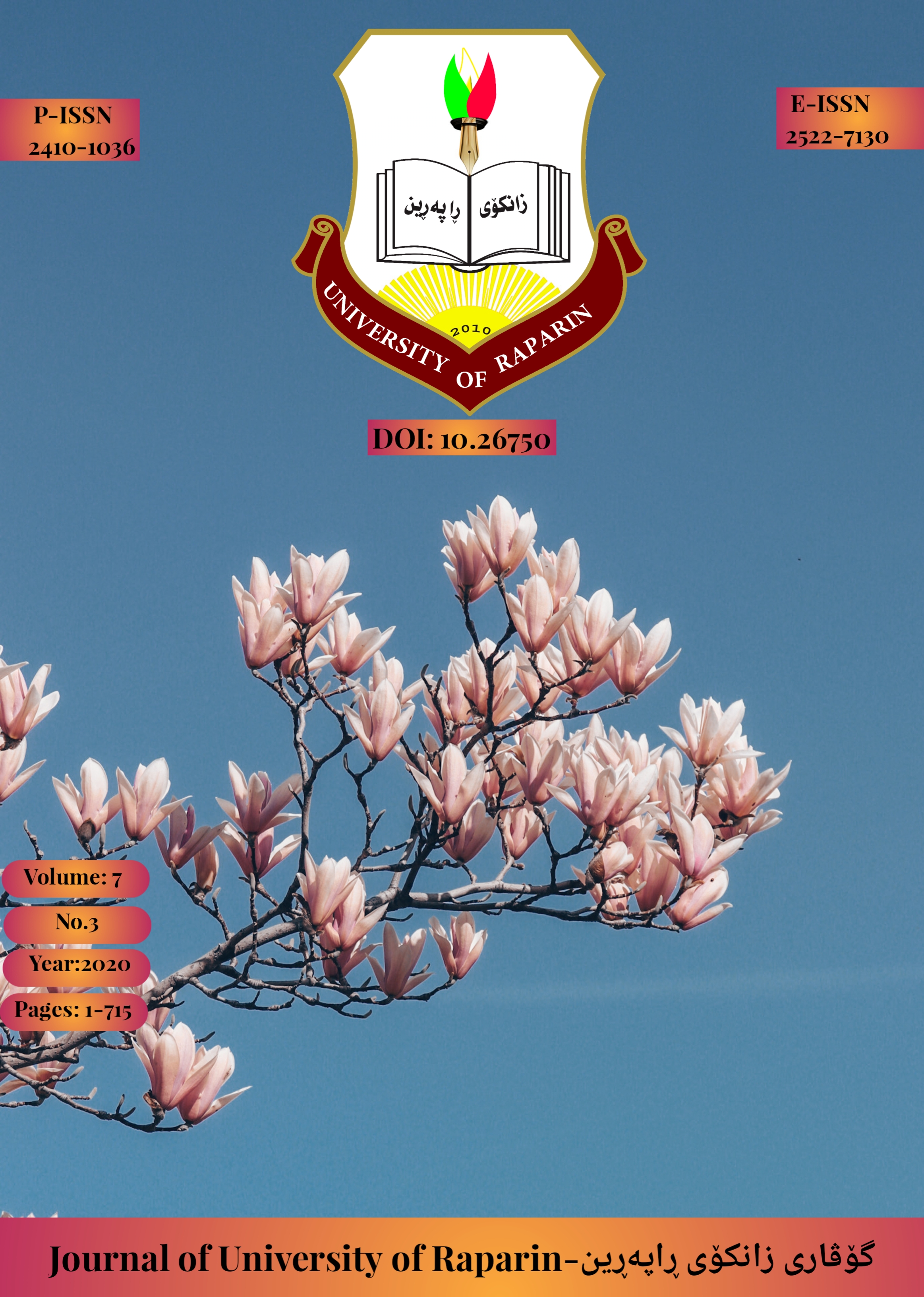 					View Vol. 7 No. 3 (2020): Journal of University of Raparin
				